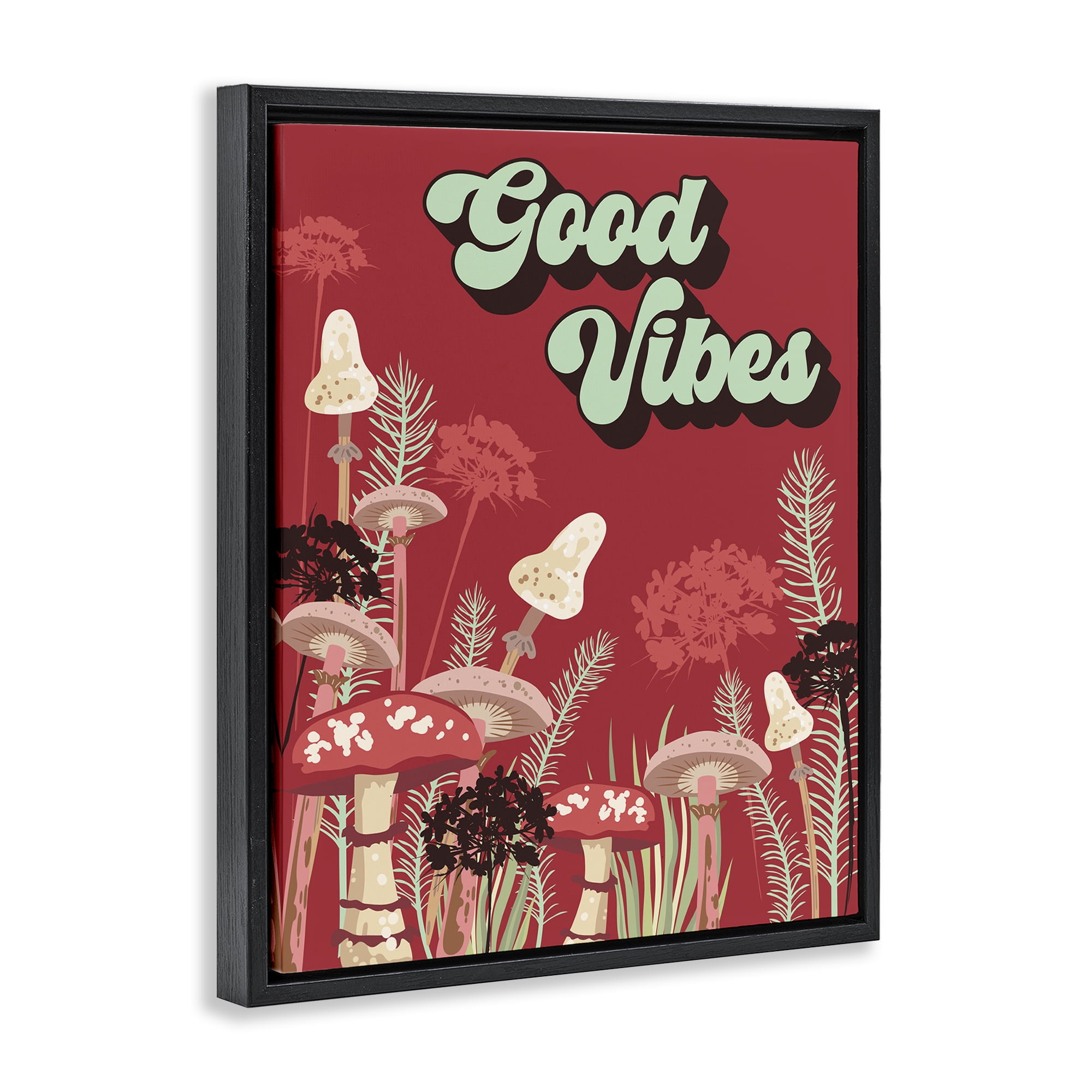 Stupell Industries Good Vibes Mushrooms Botanical & Floral Painting Black Floater Framed Art Print Wall Art, 25 x 31