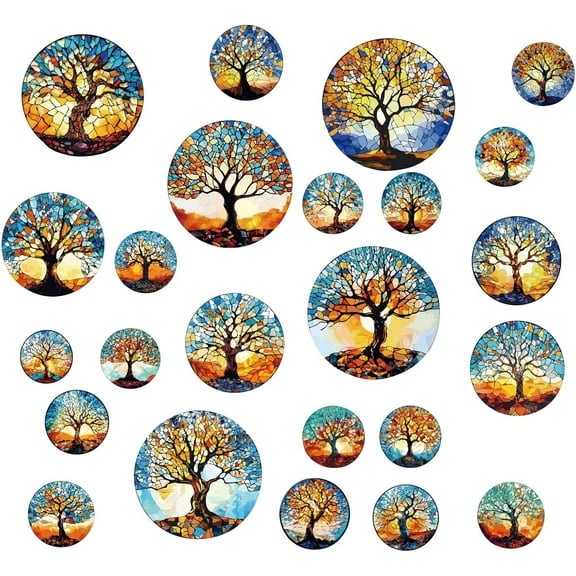 8 Sheets 8 Styles Tree of Life Window Sticker Self Adhesive Plant Wall Decals Peel and Stick Clings PVC Waterproof Decor for Bedroom Home Stairway Restaurant Kitchen Showcase Glass Bath