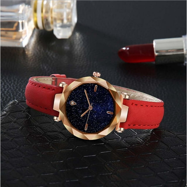 Reloj de cuarzo para mujer, elegante y lujoso reloj de cuarzo con correa de cuero y espejo.