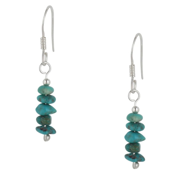 Silverly Turquoise Earrings - Gemstone 925 Silver Drop Earrings - Sterling Silver Earrings for Women Dangling - Green Blue Bead Dangle Earrings - Long Earrings - Boho Ladies Earrings for Pierced Ears