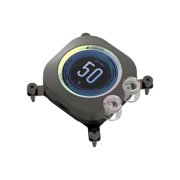 CORSAIR XC7 RGB ELITE LCD CPU Water Block - 480x480 IPS LCD Screen - 31 RGB LEDs - USB-C - Temperature sensor - Fits Intel LGA 1700, AMD AM5 and older - Stealth Gray