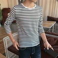 thumbnail image 5 of Men Round Neck Shirts Long Sleeve Stripe T-Shirt Casual Undershirts Tees Tops, 5 of 14