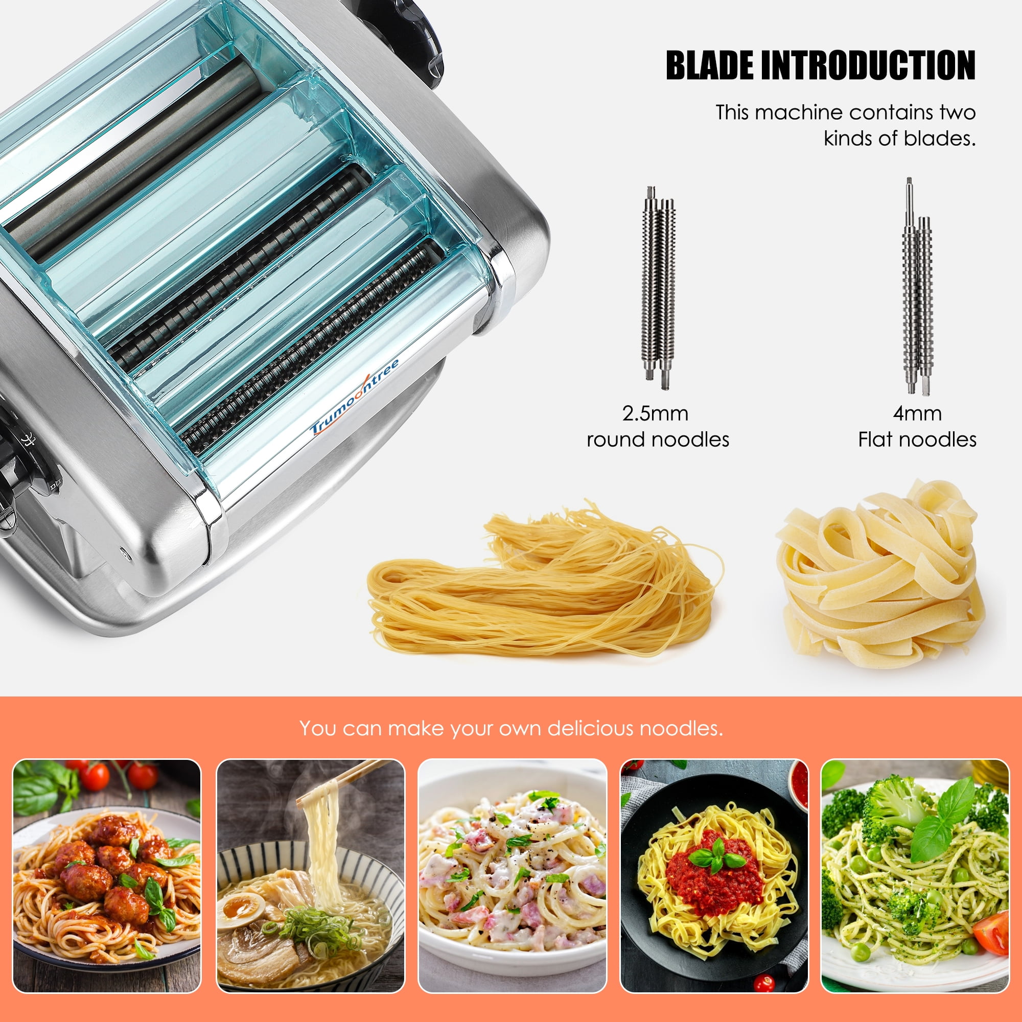 Blue)Electric Automatic Pasta Maker Stainless Steel Handheld Pasta