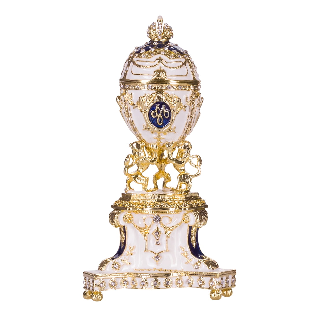 Danila-Souvenirs Uovo Portagioie Stile Fabergé Con Leoni E Cristalli, Altezza 15,5 Cm, Colore Blu, In Lega Metallica E Smalto - 5