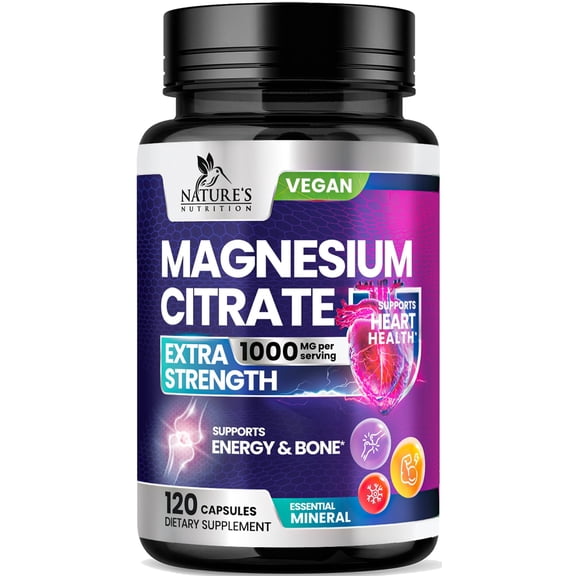 Magnesium Citrate 1000mg Per Serving - 3X Strength Magnesium Supplement for Bone, Muscle, Heart, Natural Sleep Support for Men & Women, Vegan Mag Mineral Pills, Bottled in USA - 120 Capsules