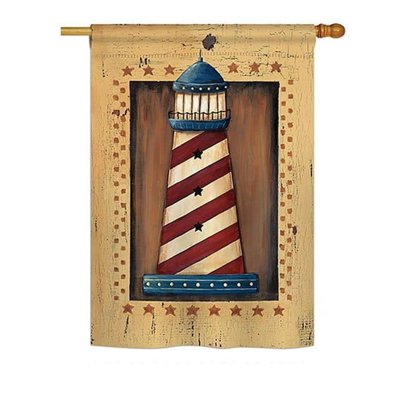 Breeze Decor BD-NA-H-107056-IP-BO-DS02-US Patriotic Lighthouse Coastal - Everyday Nautical Impressions Decorative Vertical House Flag - 28 x 40 in.