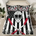 thumbnail image 2 of Manfei Ice Hockey Helmet Bed Sheets,Red White Hockey Stick King Sheets,Vintage American Flag Sheet Set For Kids Boy,Microfiber Bedroom Decor,4-Piece, 2 of 7
