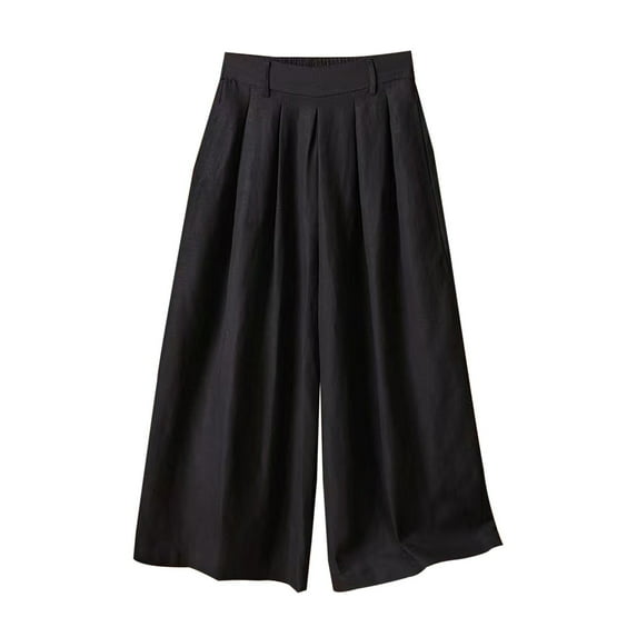 pbnbp Linen Wide Leg Capri Pants for Women High Waisted Palazzo Pants Casual Lounge Beach Trousers with Pocket Pull On Capris