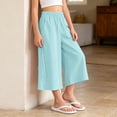 thumbnail image 5 of VBEWZET Girls Ice Silk Wide Leg Culottes, Elastic Waist Flowy Capri Pants Elastic Waist Casual Summer Trousers for Kids & 5-15 Years Green 10-11 Years, 5 of 6