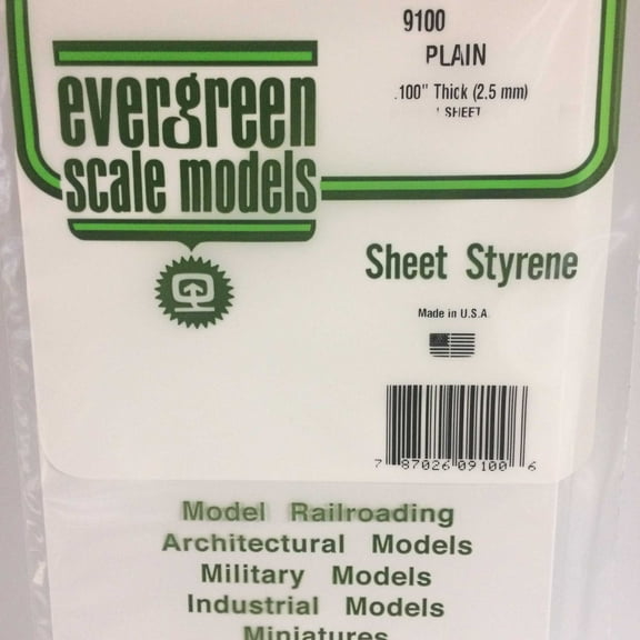 Evergreen Scale Models White Sheet .100 x 6 x 12 1 EVG9100 Plastic Building Supplies