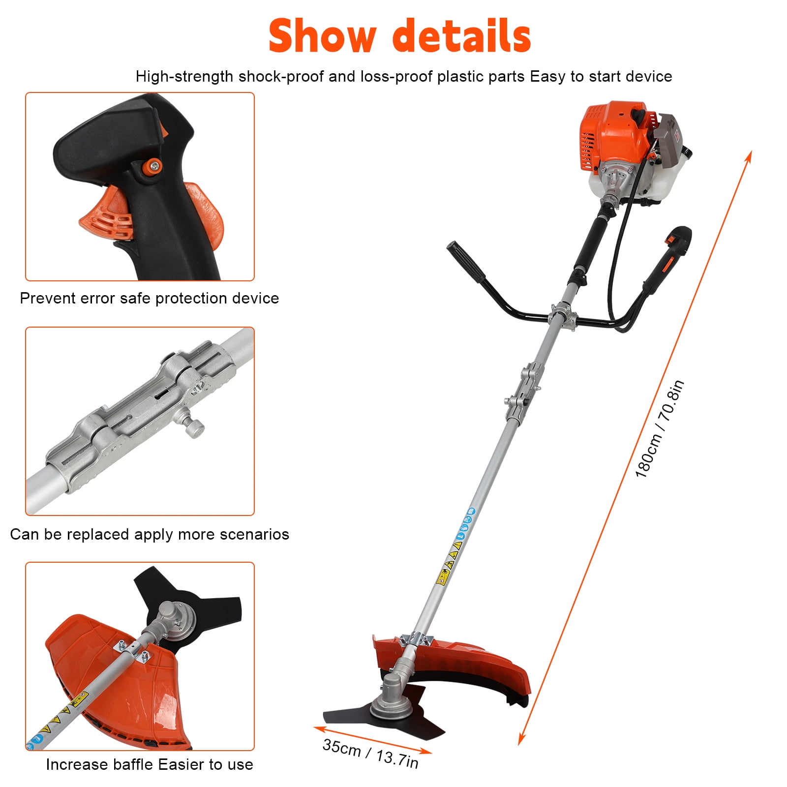 52cc 2-in-1 Gas Powered Trimmer & Brush Cutter - Cordless Hedge Trimmer with Shoulder Strap & Comfort Handle