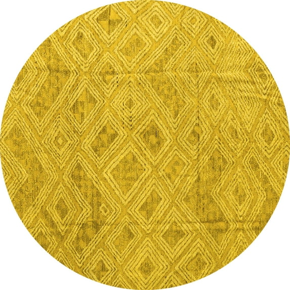 Ahgly Company Indoor Round Abstract Yellow Modern Area Rugs, 4' Round