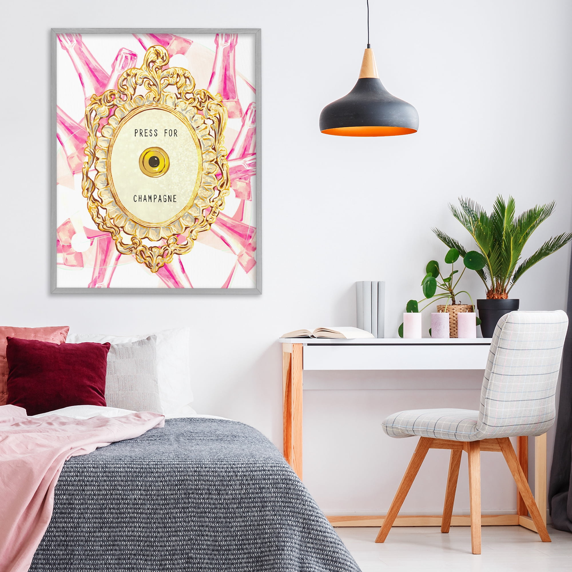 Champagne Doorbell with Pattern Gray Framed Giclee Art, design by Ziwei Li