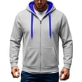 thumbnail image 2 of Puntoco Men Contrast Casual Hoodies for Men with Zip Pockets Full Zip Long Sleeve Sweatshirt Sports Hooded Jacket Gray, 2 of 6