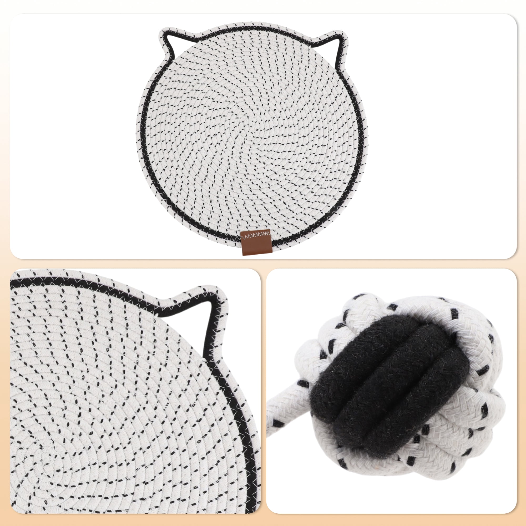 Unique Bargains Cat Scratcher Mat with A Cat Ball Cotton Rope White [16.54"]