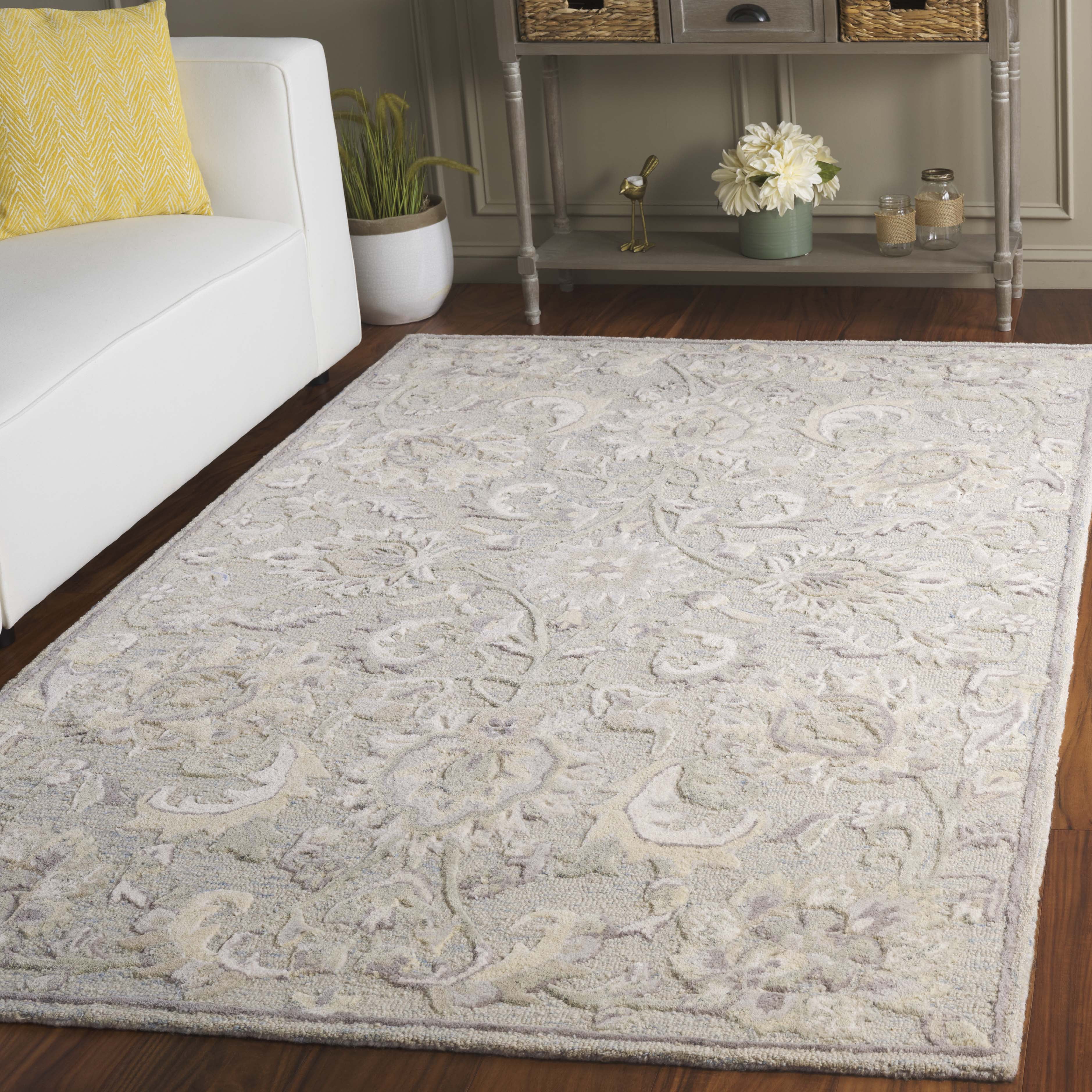 SAFAVIEH Glamour Catrine Bordered Wool Area Rug, Light Blue/Ivory, 4' x 6'