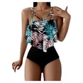 thumbnail image 2 of HWRETIE Women Swimsuits On Clearance Women's Leaf Print Tankini High Waisted Swimsuit Blue M, 2 of 9