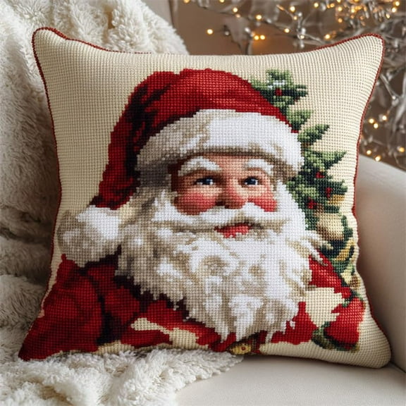 Needlepoint Pillow Kit Santa Claus Cross Stitch Cushion Cover Embroidery Pillow Cases 18x18inch
