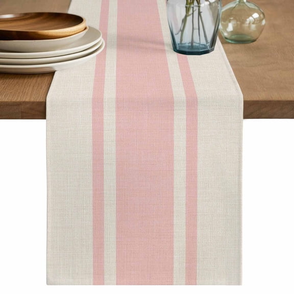 Pink Stripes Table Runner 70 Inches, Geometric Vintage Country Modern Bed Runner Dresser Scarves Tabletop for Indoor Outdoor Parties/Ceremony/Banquet, 13" x 70"