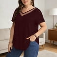 thumbnail image 4 of BXJX Womens Plus Size T-shirts, V Neck Loose Fit Casual Short Sleeve Summer Tops Wine Size XL, 4 of 5
