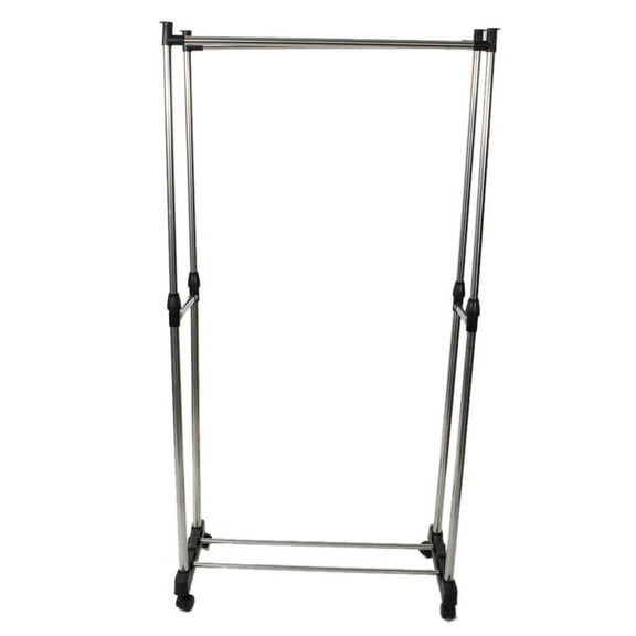 UBesGoo Double Rail Adjustable Portable Clothes Hanger Rolling Garment Rack w/ Wheels