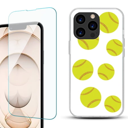 Slim-Fit Anti-Scratch Gel TPU Phone Case for iPhone 13 Pro with Tempered Glass Screen Protector by OneToughShield ® - Softball Seven