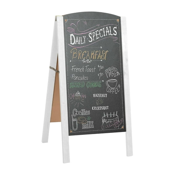 Ilyapa A-Frame Chalkboard Sidewalk Sign - 20x40 Chalkboard, Rounded Top Folding Standing Sandwich Sign – White for Restaurant, Business, or Weddings