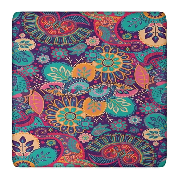 Stretchy Bohemian Floral Square Table Cover 36x36 Inches, Elasticized Edges for Secure Fit on Card Tables, Indoor Outdoor Use