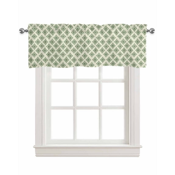 Modern Green Linen Curtain Valance for Bedroom/Bathroom/Kitchen/Office/Living/Dining Room Windows,Geometric Minimalist Spring Summer Rod Pocket Topper Drapes Decorative Cafe Drapery Panel 60x18