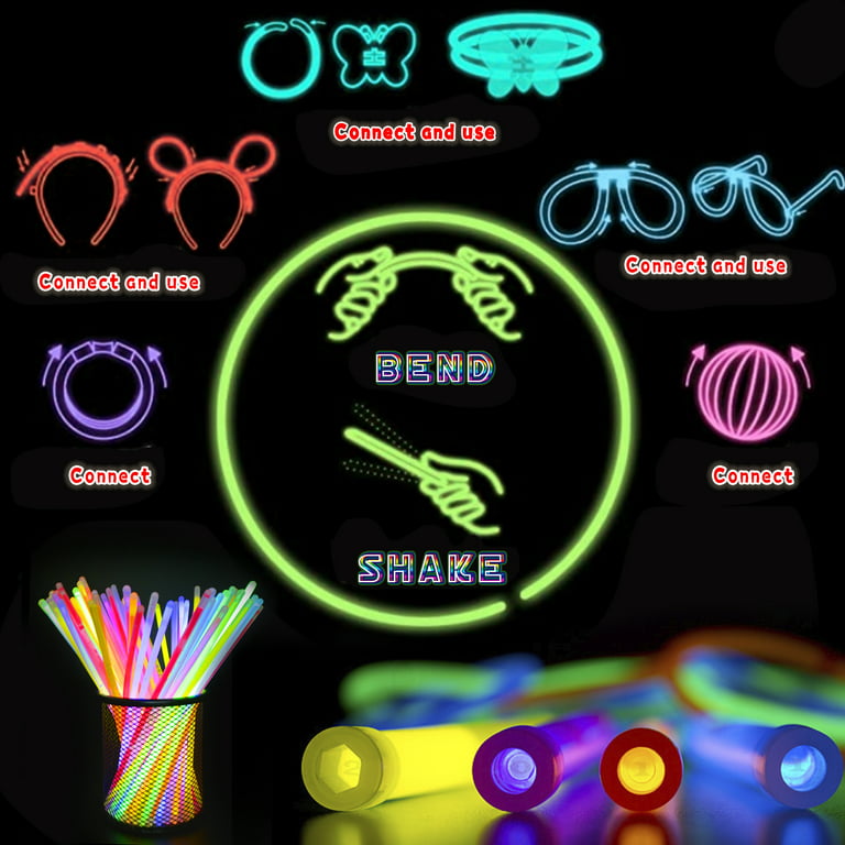 12 Pieces LED Glow Stick Bracelet Glow Sticks Bracelet Glow In The Dark  Kids And Adults Stick Favors Party Colorful Glow Light Neon Bracelets for