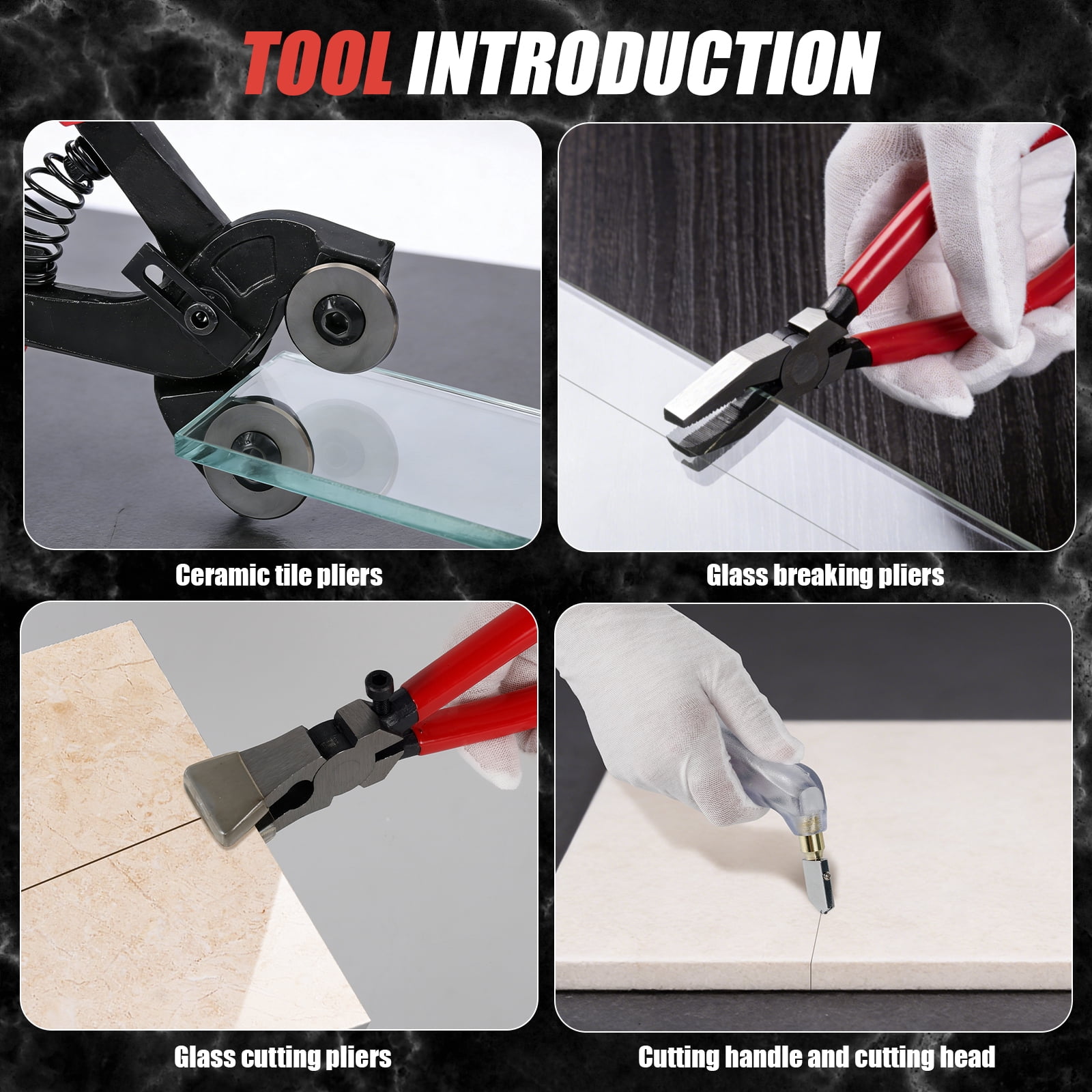 Xdziklosj 3Pcs Glass Running Breaking Pliers and Cutter Tools Kit Breaker Grozer Pliers Heavy Duty Cutting Tool for Glass Mirrors Ceramics Porcelain Tiles