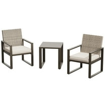 MeetLeisure 3-Piece Patio Chairs Set, Outdoor Bistro Chairs of 2 and 1 Side Table, for Garden, Backyard, Porch (Beige)