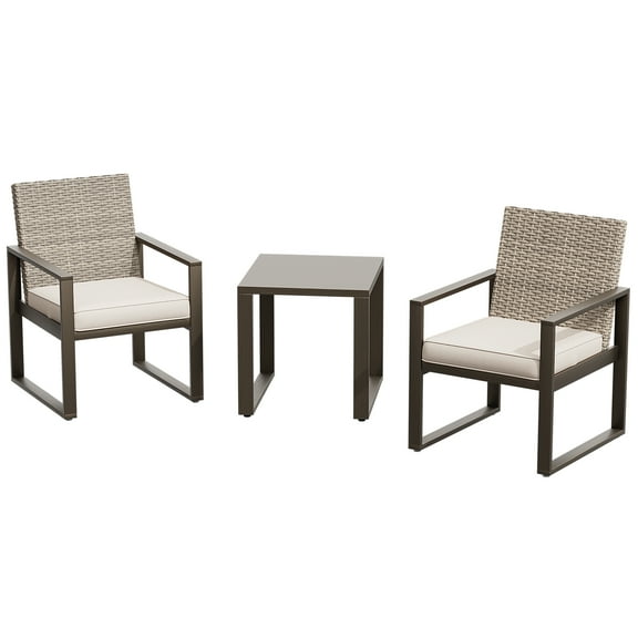 MeetLeisure 3-Piece Patio Chairs Set, Outdoor Bistro Chairs of 2 and 1 Side Table, for Garden, Backyard, Porch (Beige)