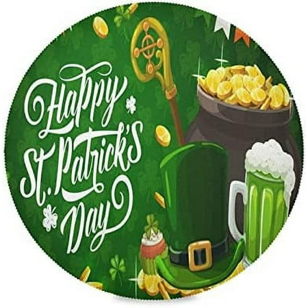 

Hidove St Patrick s Day Clover Round Placemasts Set of 4 Non-Slip Heat Resistant Place Mats Washable Kitchen Dining Table Mats 15.4 Inch