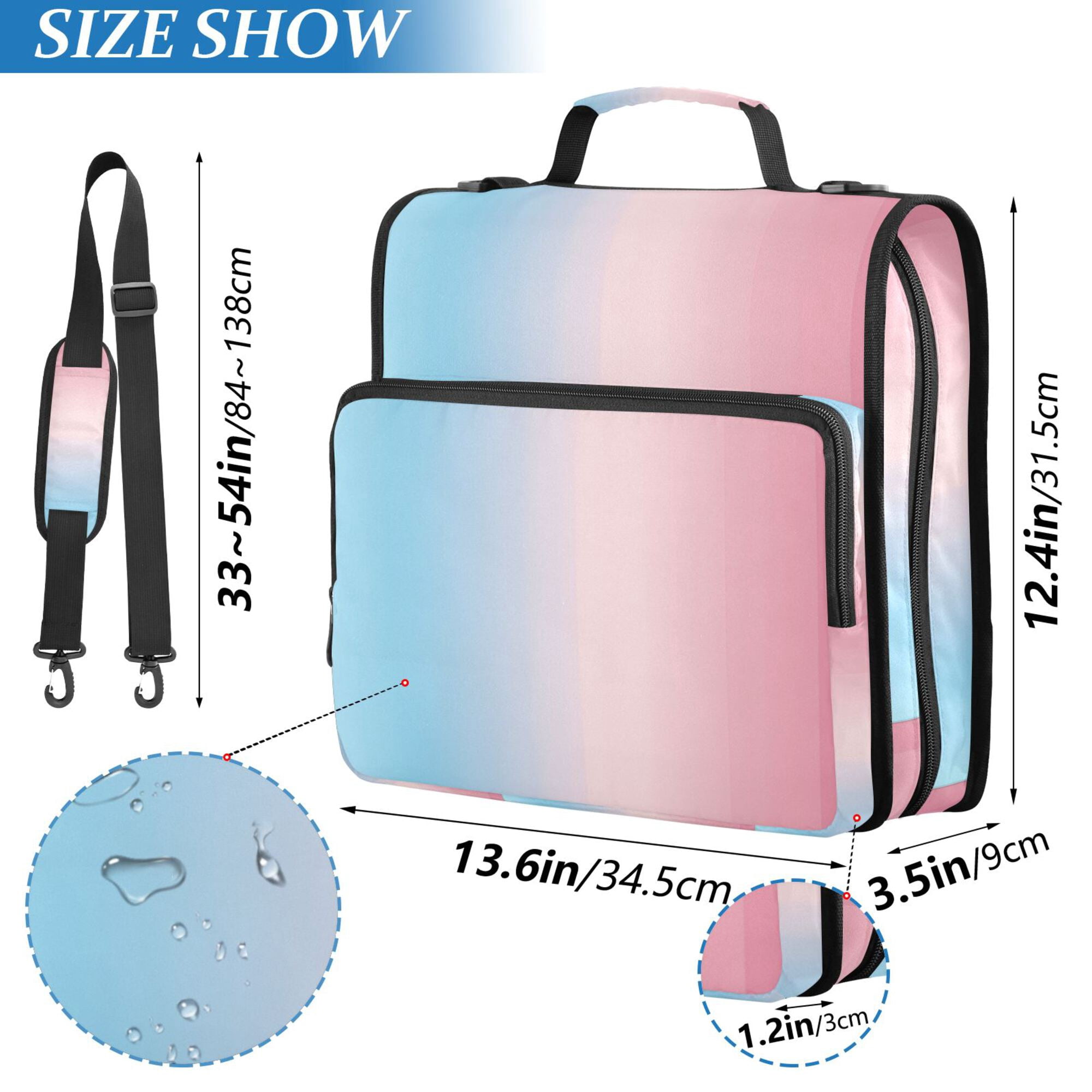 FORMRS Zipper Binder with Shoulder Strap 2-inch Ring 500 Sheet Capacity File Bag, Light Pink Gradient