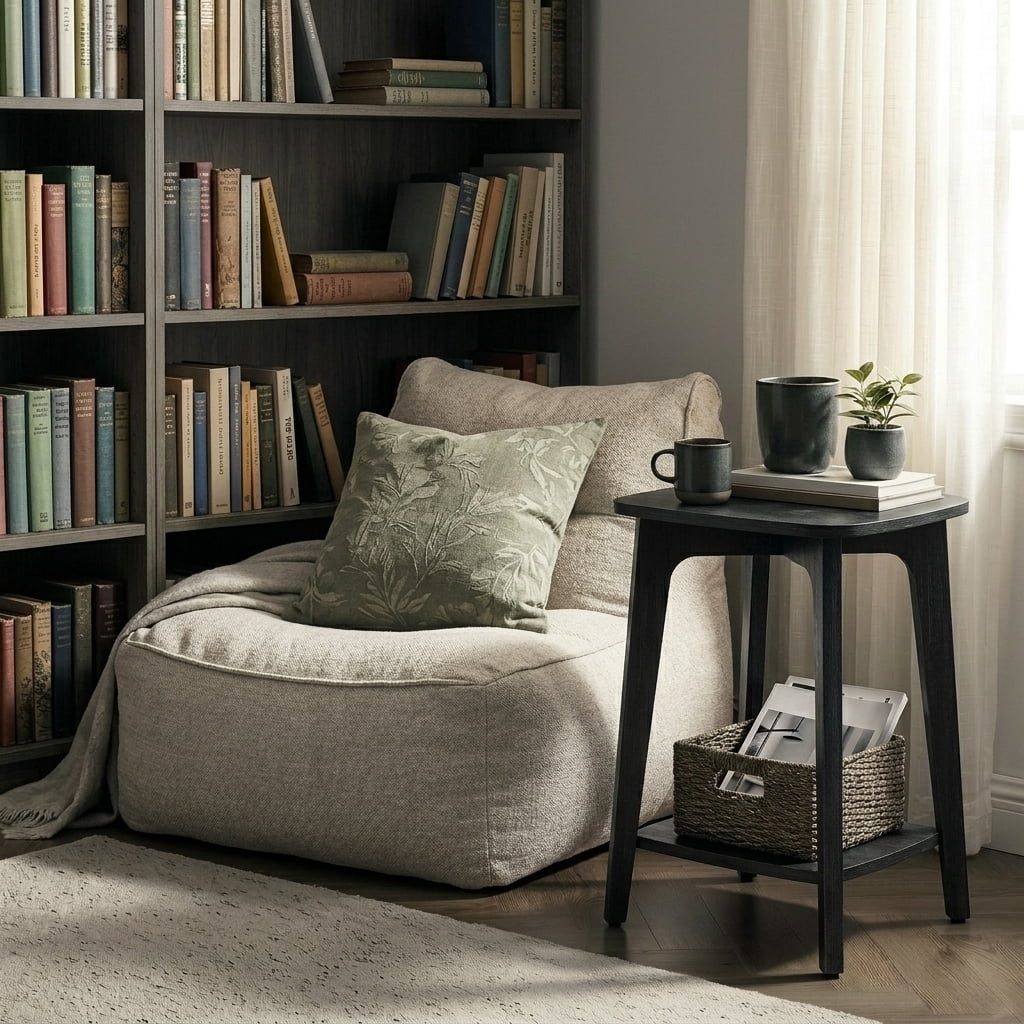 Ledrem MODERN Accent Table with Storage Shelf, Square Side Table, Charcoal Gray