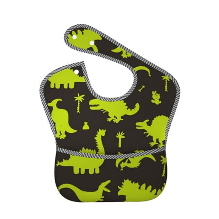 Bingfone Mess-Proof Baby Bib - Waterproof Bib For Baby Boy Or Girl With Food Catcher Pocket, Unisex-Cute Cartoon Dinosaurs