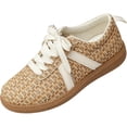 thumbnail image 1 of HTHLVMD Linen Casual Shoes, Breathable Walking Footwear, Women Classic Retro Gum Sole Fashion Sneakers Casual Tennis Skate Shoe Genuine Leather Walking Footwear Anti Slip Trainers, Khaki 6.5, 1 of 5