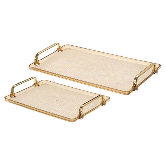 Uxcell Serving Tray with Golden Handle, 16.1" x 8.7"/12.2" x 7.9" Modern Rectangular Decorative Tray, Amber 2Pack