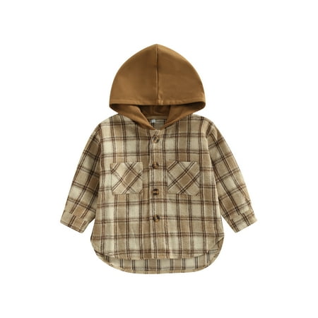 

Bagilaanoe Toddler Baby Boy Girl Hooded Shirt Jacket Plaid Long Sleeve Single-Breasted Shacket with Pockets 1T 2T 3T 4T 5T 6T Kids Fall Casual Outwear