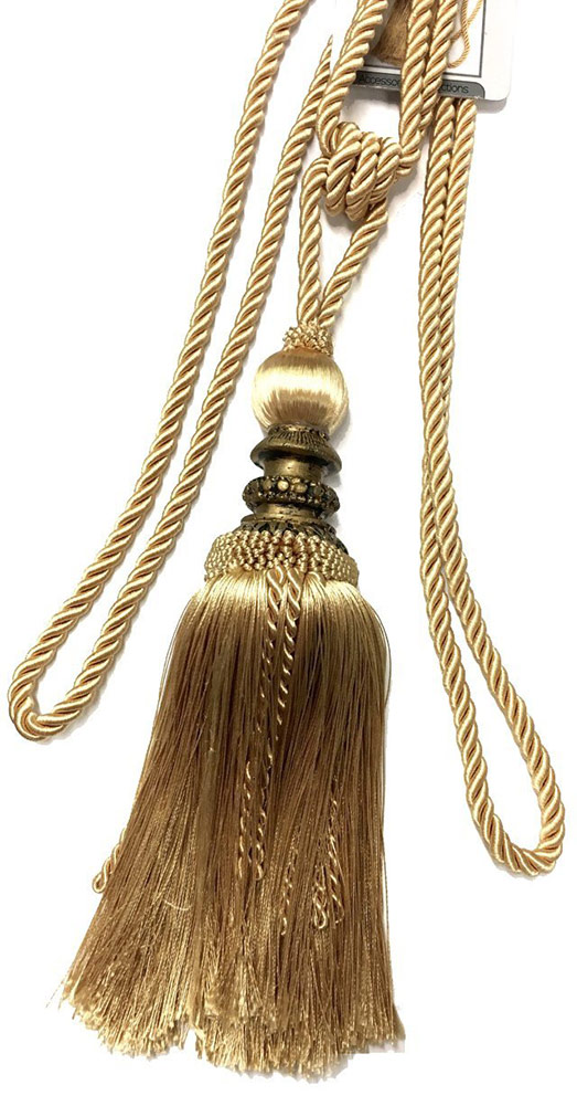 Single Decorative Rope Tassel Resin Tie Back, Gold, 10 Inch Tassel, 36