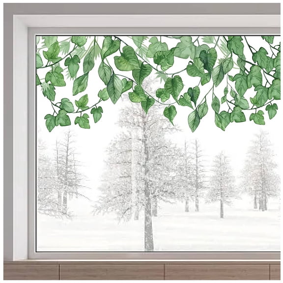 1pc 45.7x15 Inch Green Plants Window Stickers Large Vine Window Clings Ivy Leaves Window Decals Double Sided Non Adhesive Static Film for Glass Sliding Door Summer Decorations Plastic