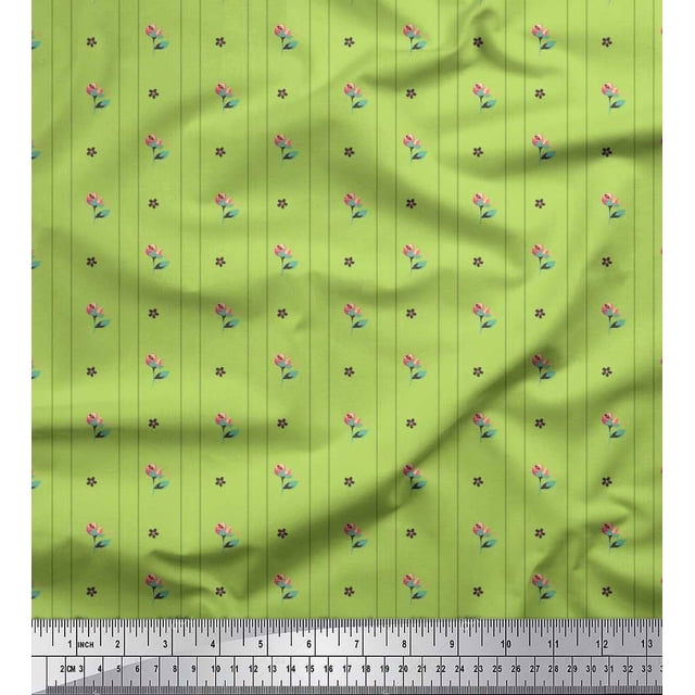Soimoi Moss Georgette Fabric Star & Owl Bird Print Fabric by Yard 42 Inch Wide