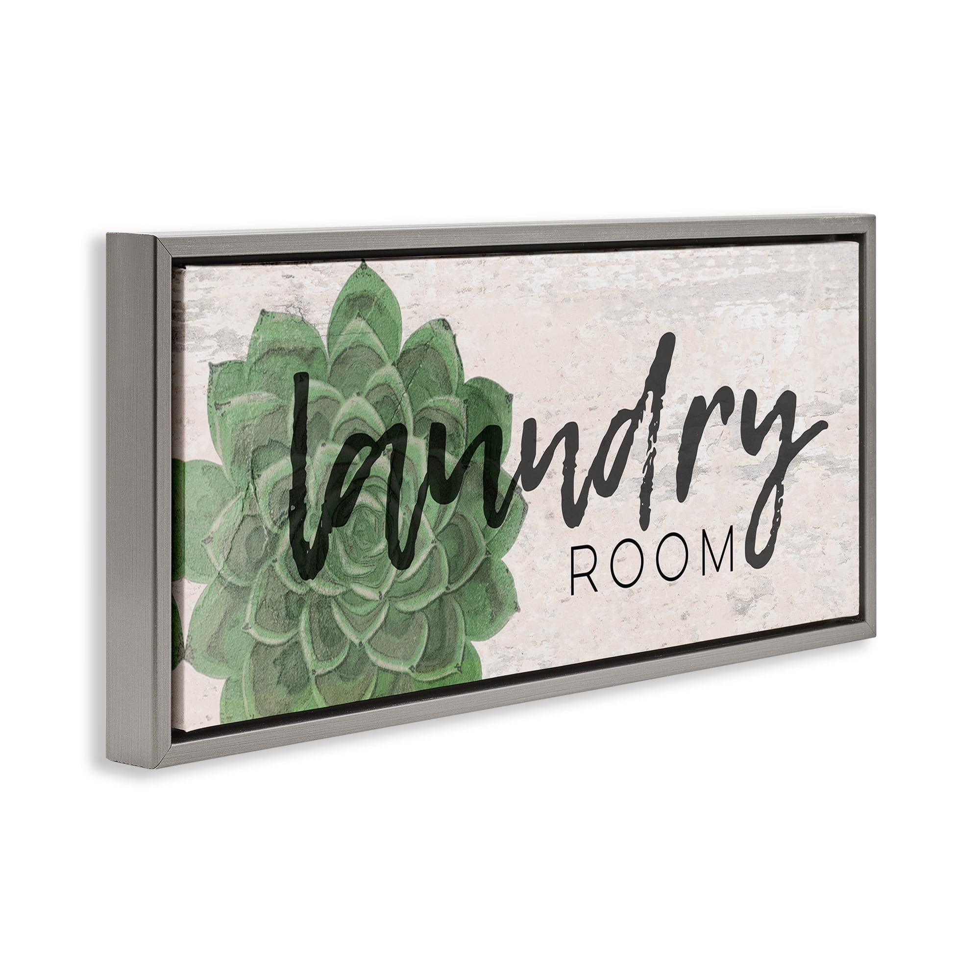 Stupell Industries Laundry Room Green Succulent Botanical & Floral Painting Gray Floater Framed Canvas Art Print Wall Art, 31 x 14