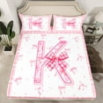 thumbnail image 2 of Feelyou Teens Ribbon Monogrammed Twin Sheet Sets, Pink Initial Letter K Twin Fitted Sheet, Cartoon Cute Plaid Flat Sheet, Lightweight Room Decor, 3 Pieces, 2 of 7