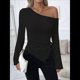 thumbnail image 5 of Top de Punto Ajustado con Hombros Descubiertos Y2K para Mujer, Top Asimétrico de Larga Acampanada Negro XL, 5 of 7