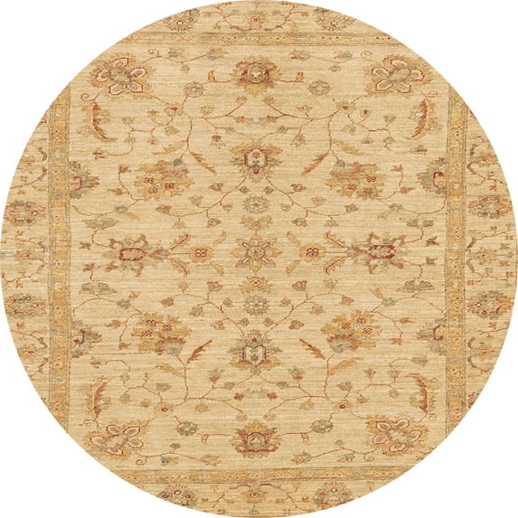 Ahgly Company Indoor Round Abstract Yellow Oriental Area Rugs, 7' Round