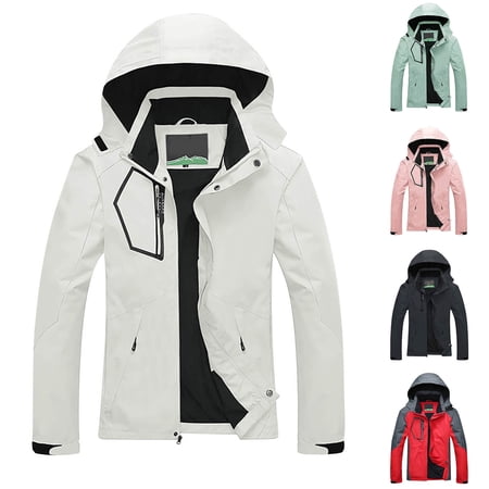Lovskoo Women s Rain Jacket Hooded Technical Casual Waterproof Windbreaker Outdoor Stormtrooper Loose Fitting Oversized Breathable Jacket Cycling and Hiking Outerwear White