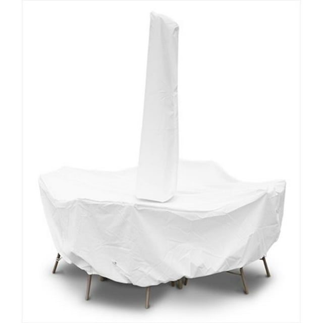 KoverRoos 14244 Weathermax Housse de Table Ronde de 60 Po pour Ensemble de Salle à Manger avec Trou pour Parasol, Blanc - 78 Dia x 38 H Po