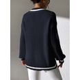 thumbnail image 2 of Women Teen Baggy Fashion Striped Long Sleeve Knit Tops Fall Winter Vneck Pullover Preppy Clothes Hidden Blue XL, 2 of 6